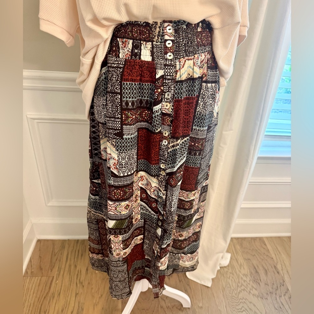 Patchwork Button-Down Midi Skirt - Multicolor